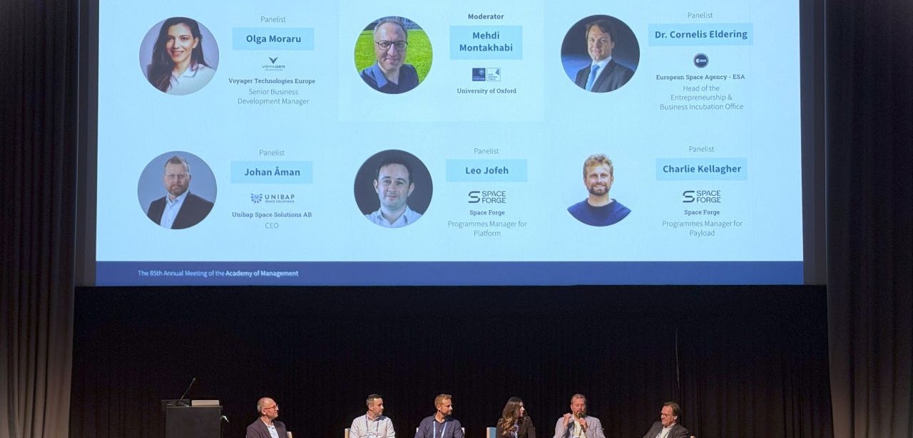 Industry panel — Unibap, Voyager Technologies Europe, Space Forge and the European Space Agency, moderated by Dr Mehdi Montakhabi